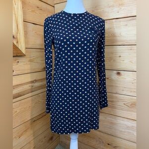 Polka Dot Long Sleeve‎ Top Mini Dress Tunic Twee LightWeight Black Neutral Top